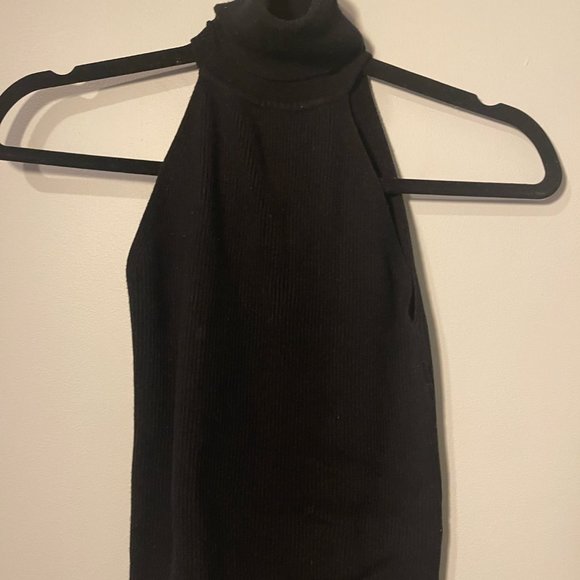 Zara Ribbed Cropped Turtleneck Tank Top Black, Small - Picture 3 of 7